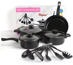 Juego de Ollas y utensilio 13 piezas Negro