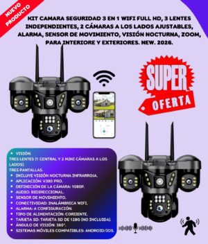 Camara Seguridad 3 Lentes 4K Wifi Exterior